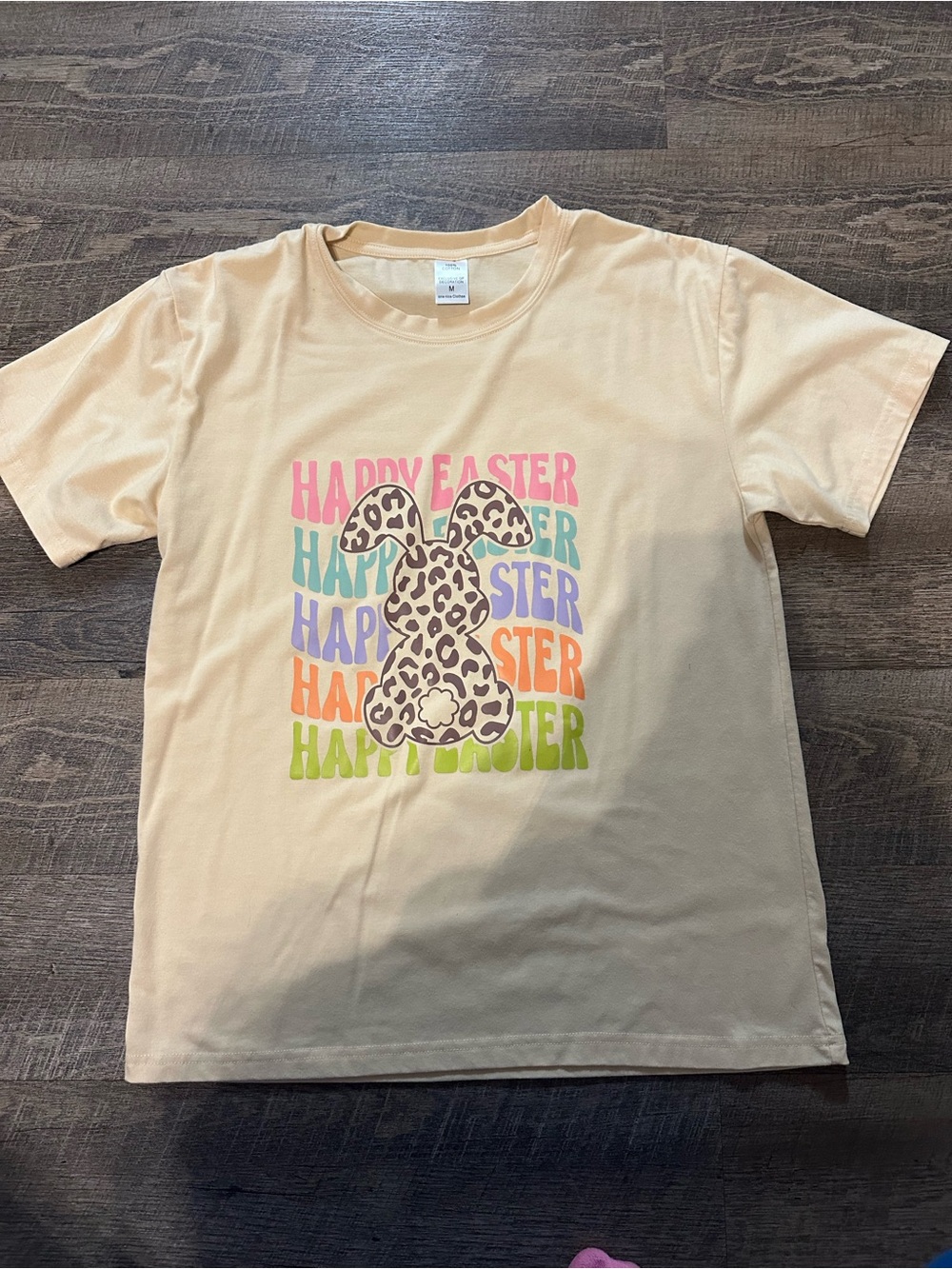 Happy Easter Leopard Bunny Graphic Tee - Cream